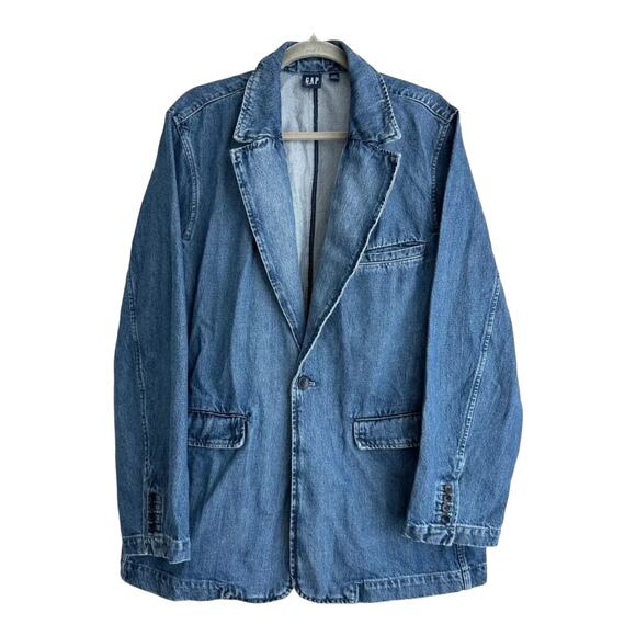 NWT Gap Blue Indigo Denim Blazer one button closing size Large - Picture 4 of 13